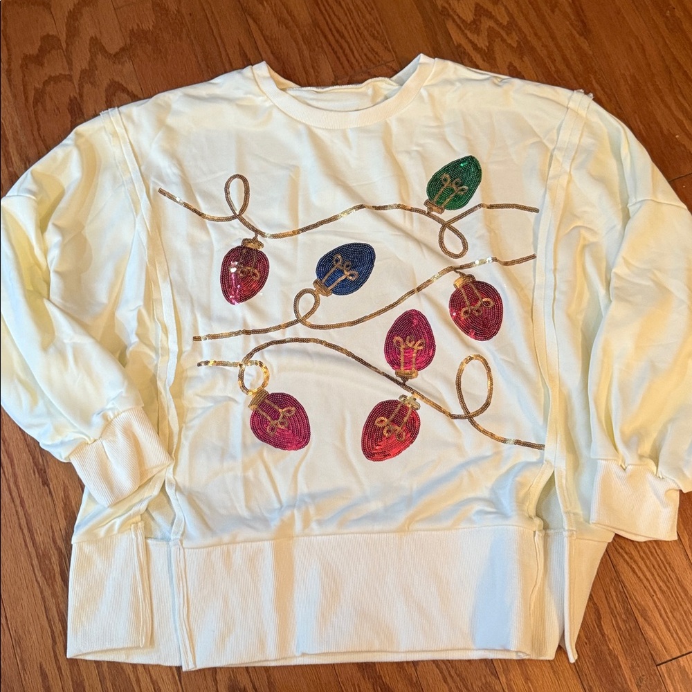 Sequin Christmas Lights Sweatshirt Festive Holiday Statement Pullover - Picture 8 of 13